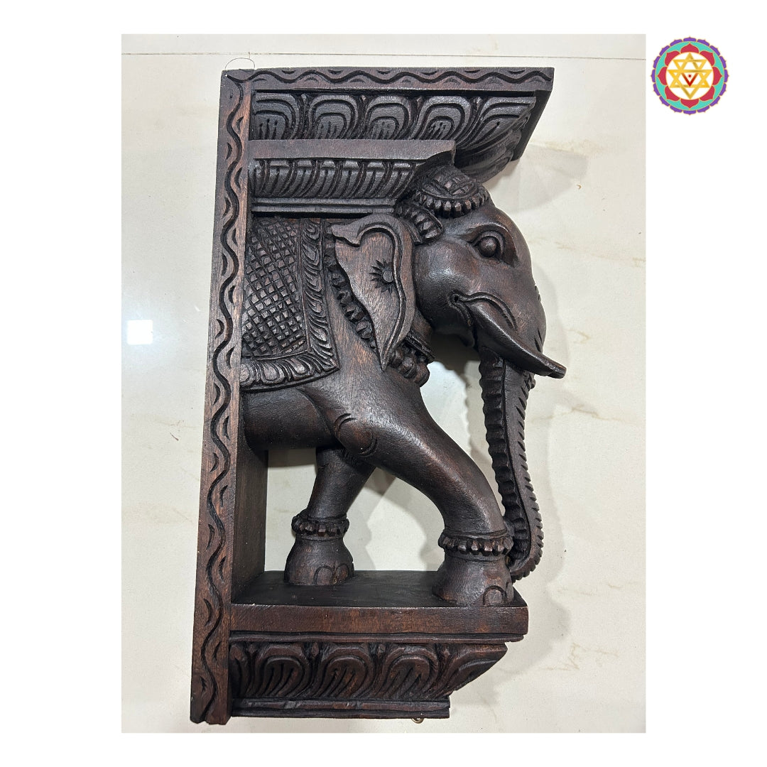Temple-inspired elephant and Ganesh carving for traditional home decor