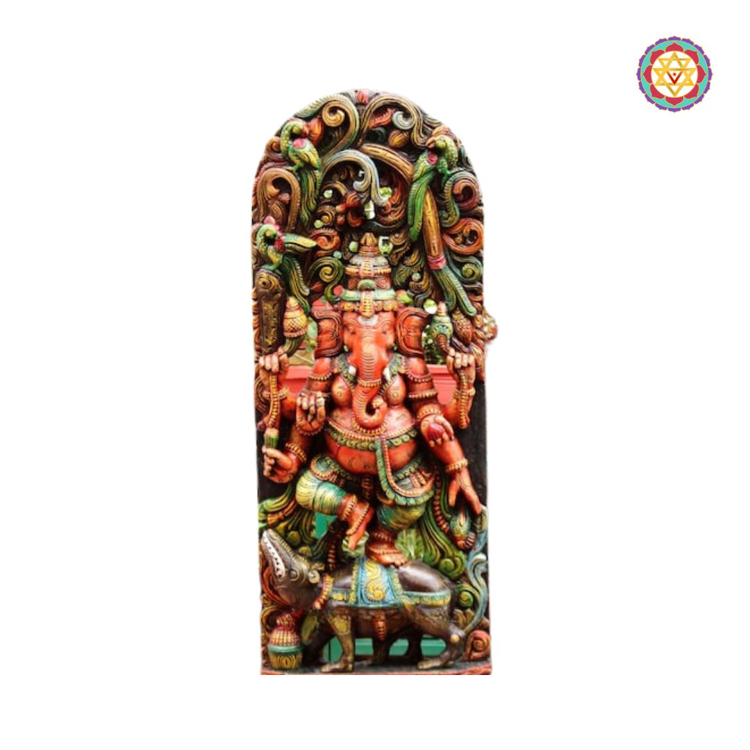 ganesha panel close shot of carved motifs and canopy details