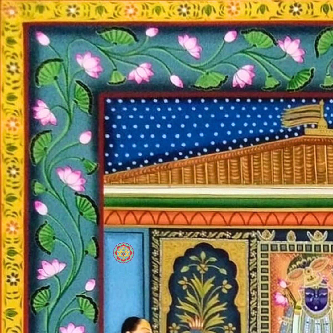 Handcrafted Pichwai textile art framed for devotional and heritage interior design