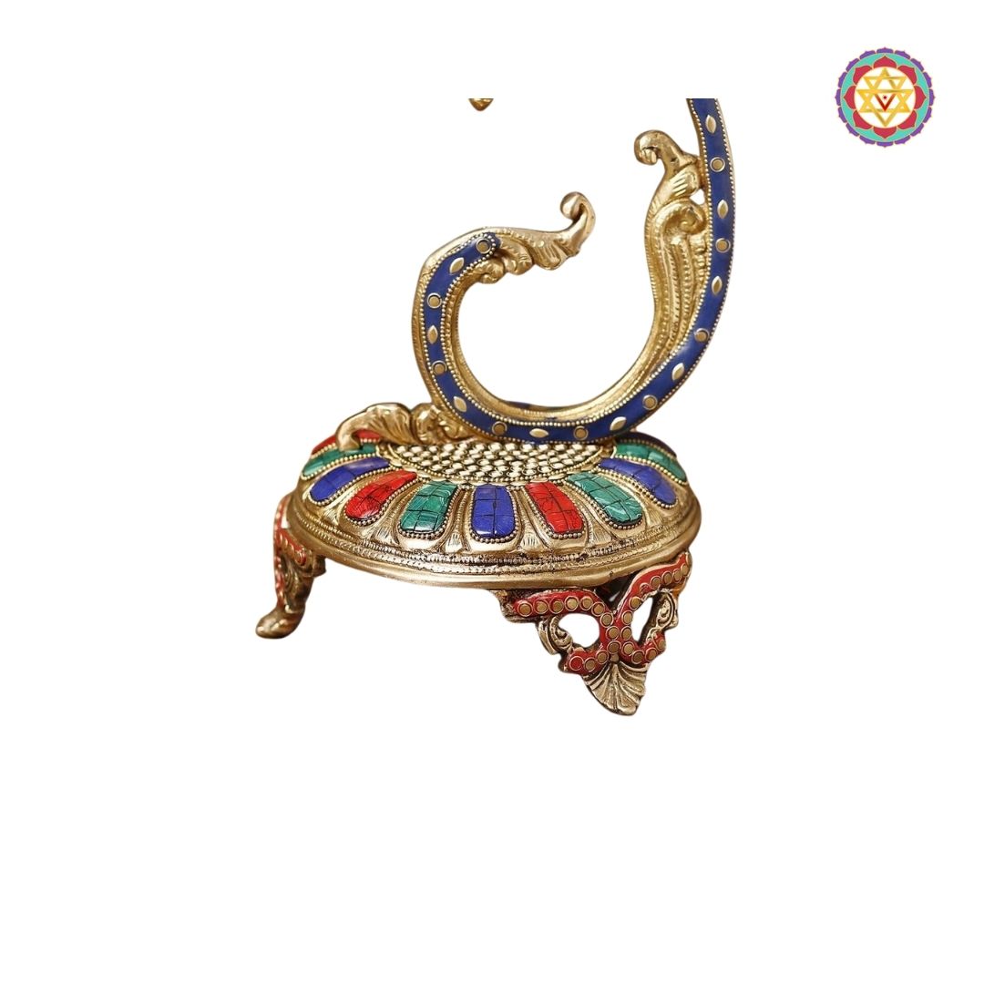 Brass Parrot Lamp – 24 Inch Brass Diya Pair with Intricate Stone Detailing | Decorative Temple & Home Decor