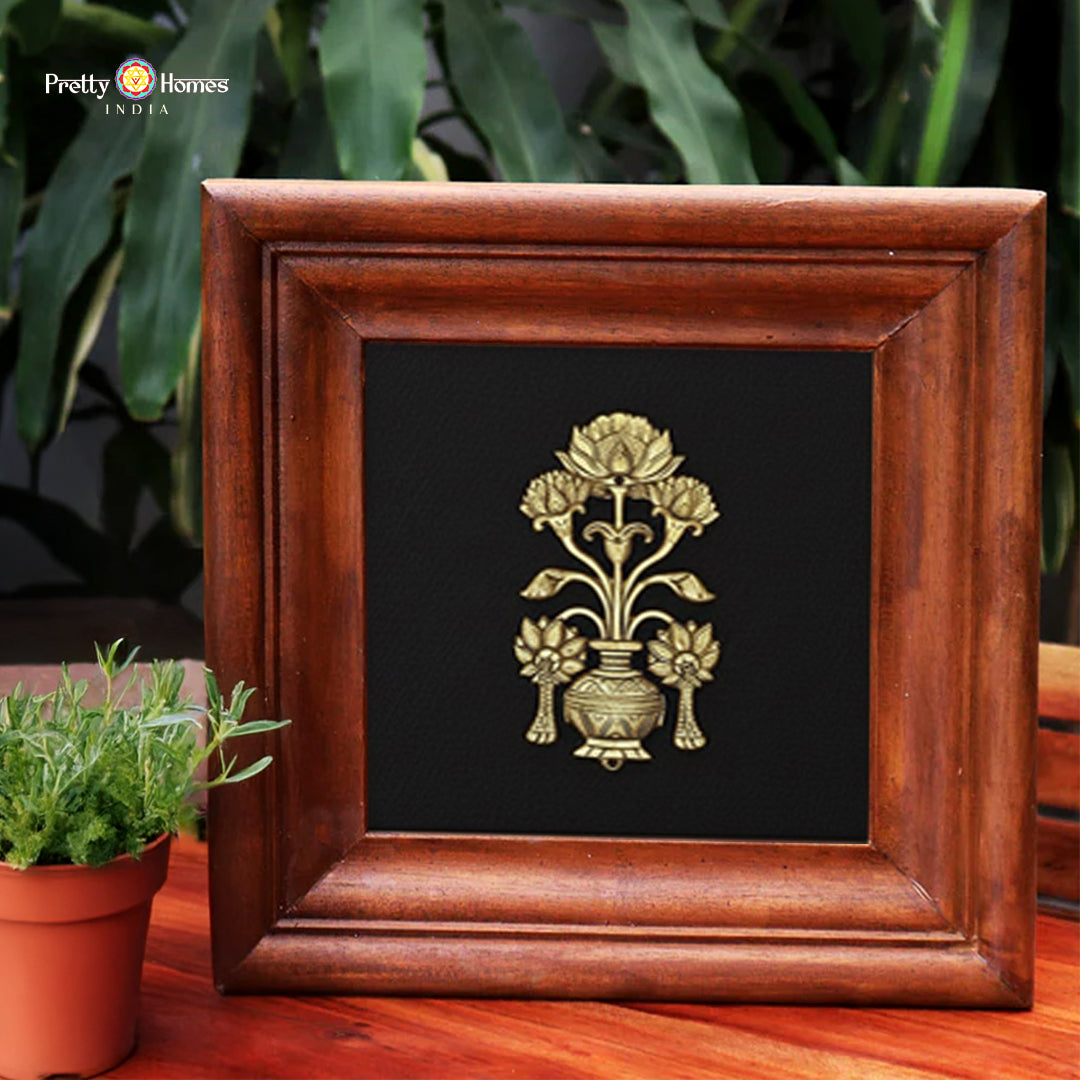 Handcrafted brass wall art with floral design