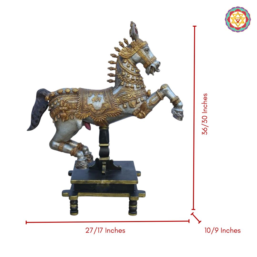Woodcarved Galloping Horse in Superfine Silver Finish