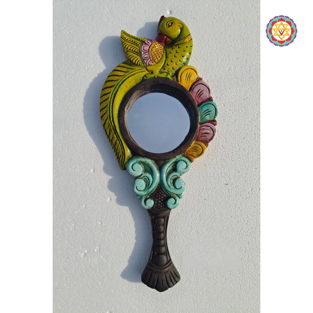 Decorative mirror with carved parrot in handpainted frame
