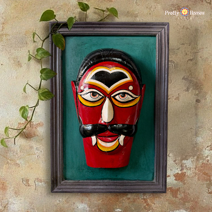 Theyyam Protector Framed Wall Mask – Handpainted Kerala Ritual Art