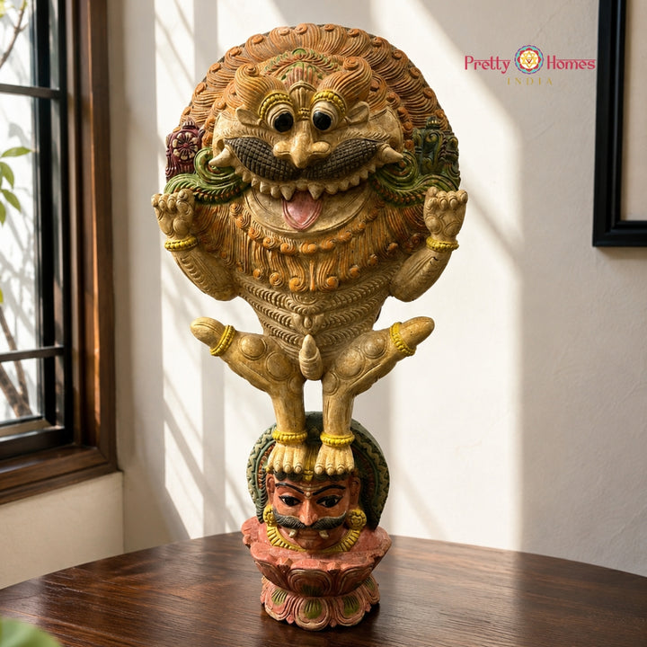 Woodcarved Standing Yali (Kirthimukha) — Teak Guardian Statue (24"–6ft)