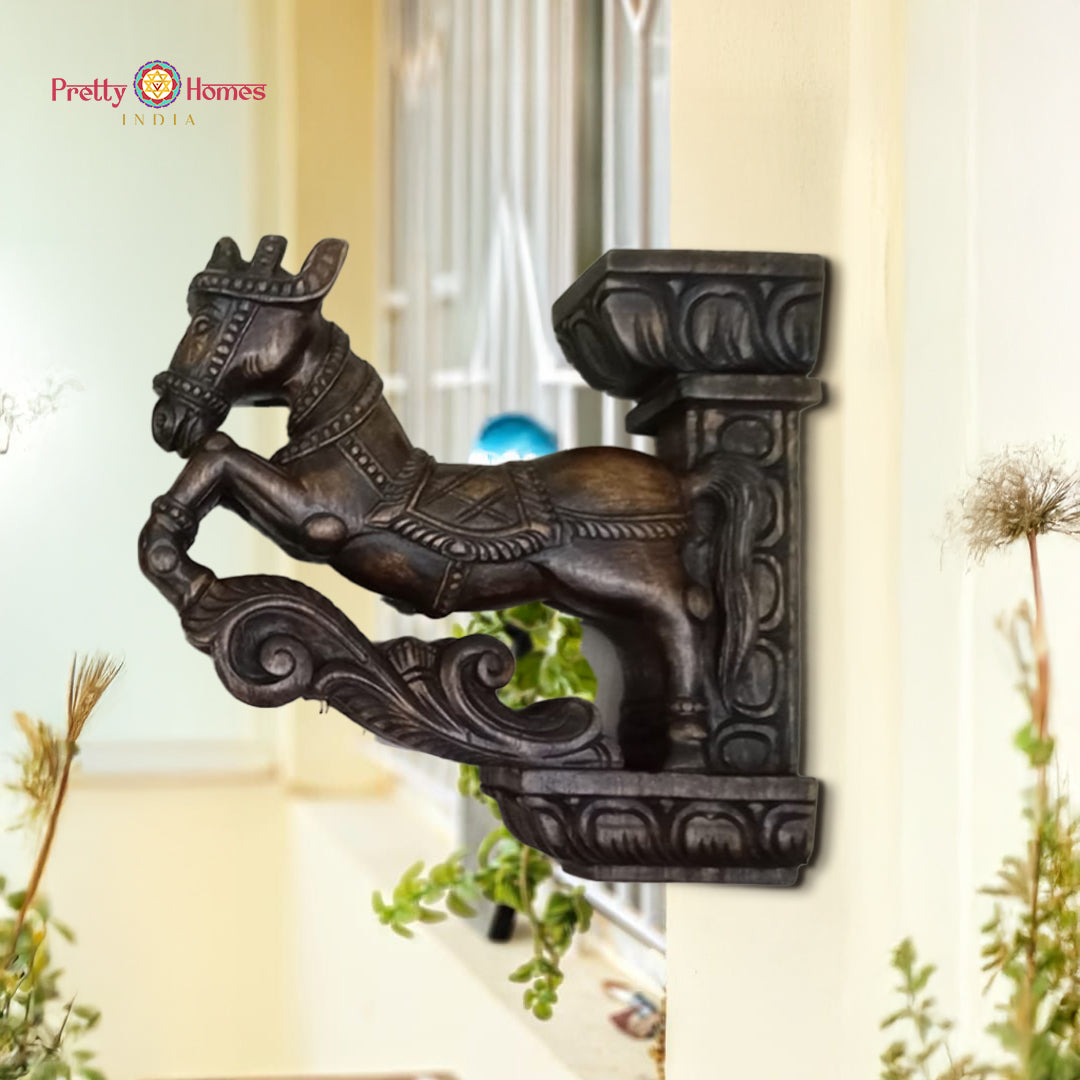 woodcarved galloping horse bracket handcrafted wooden carving
