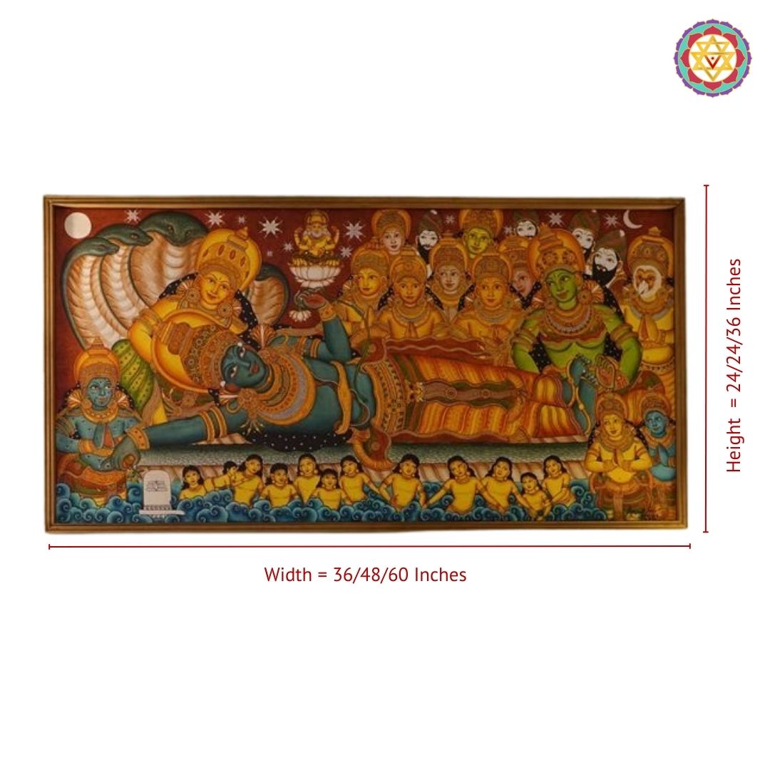 Kerala Mural Style Ananthasayanam Painting – Resting Vishnu with Celestial Deities