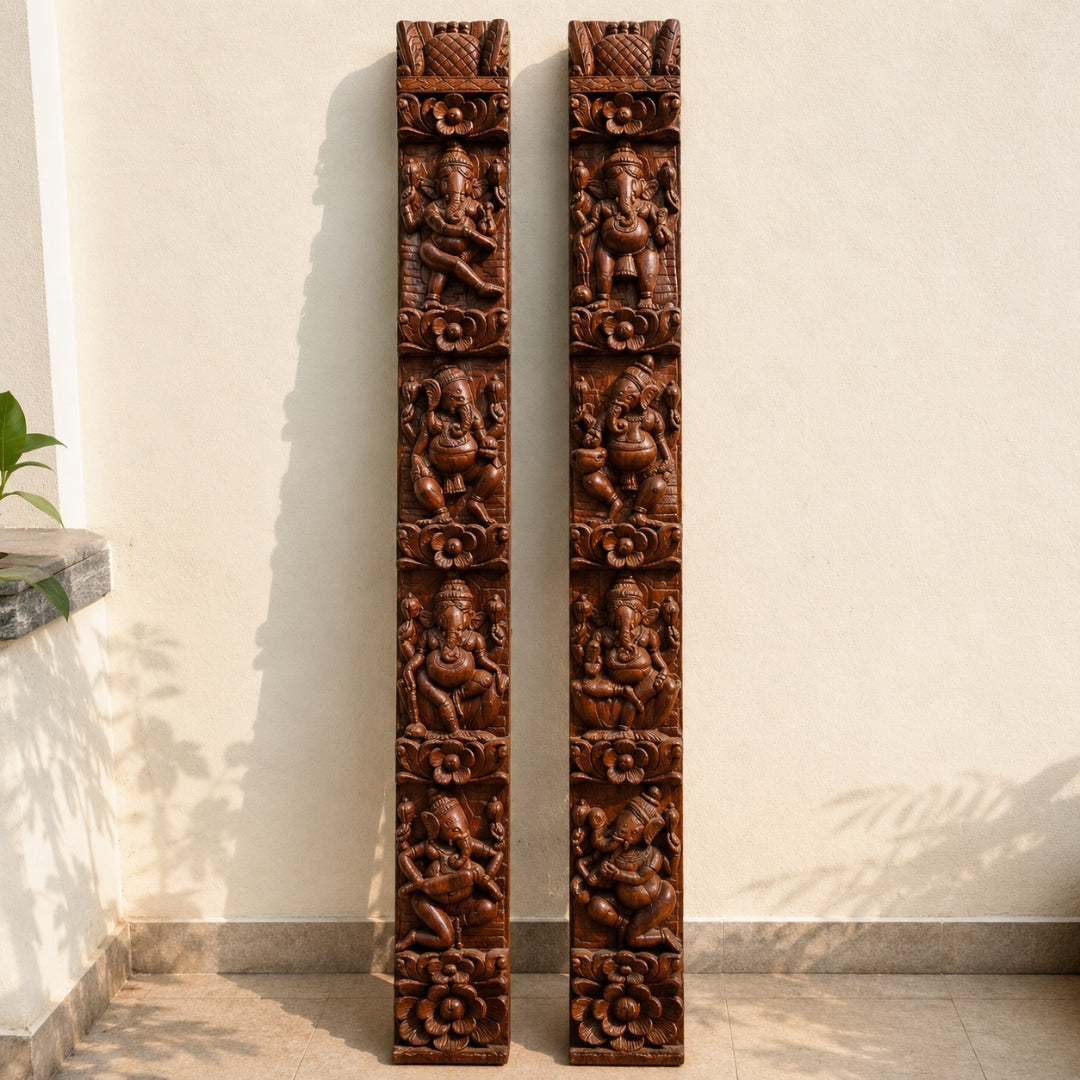 Vertical Ashtganesha Musical Ganesha Wall Panel Pair – Antique Decor Set (Single)