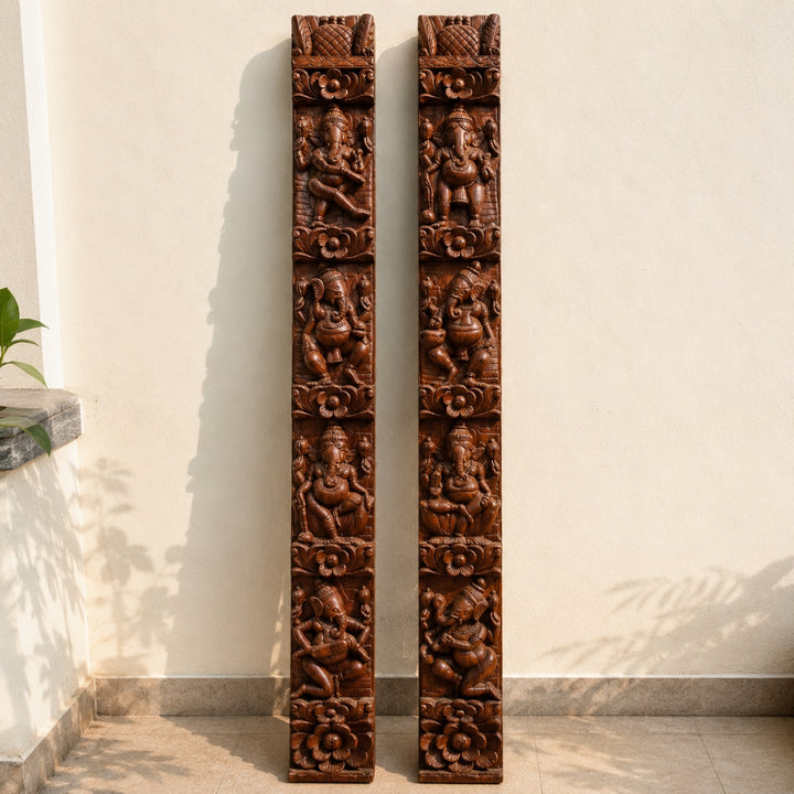 Vertical Ashtganesha Musical Ganesha Wall Panel Pair – Antique Decor Set (Single)
