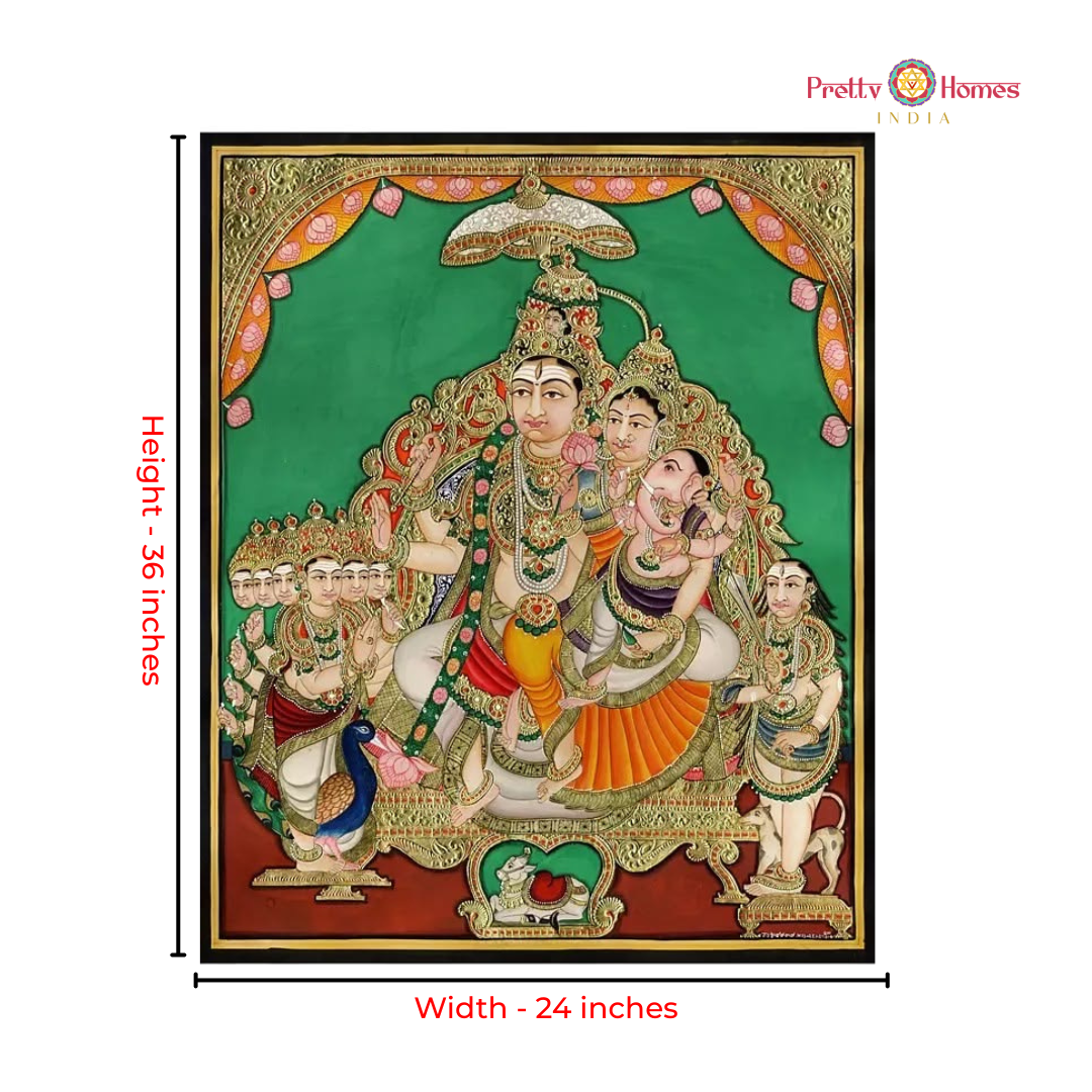 Vintage Chola-Style Shiva Kutumbh Tanjore in Real Gold
