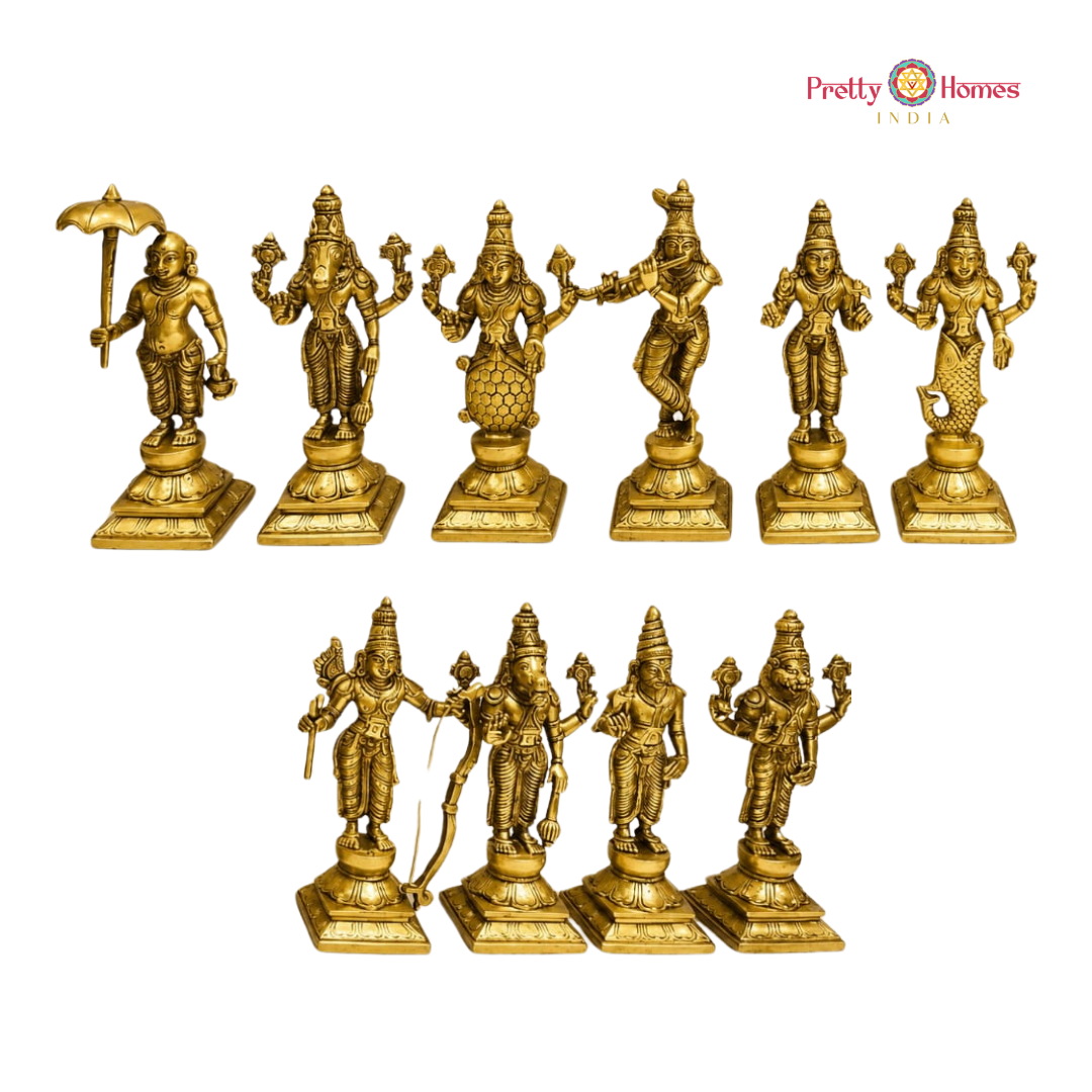 Set of 10 Brass Dashavataram Idols – Superfine Finish