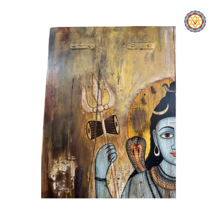 Handpainted Antique Finish Wooden Shiv Shakti / Ardhanarishvara Panel – Ready to Hang