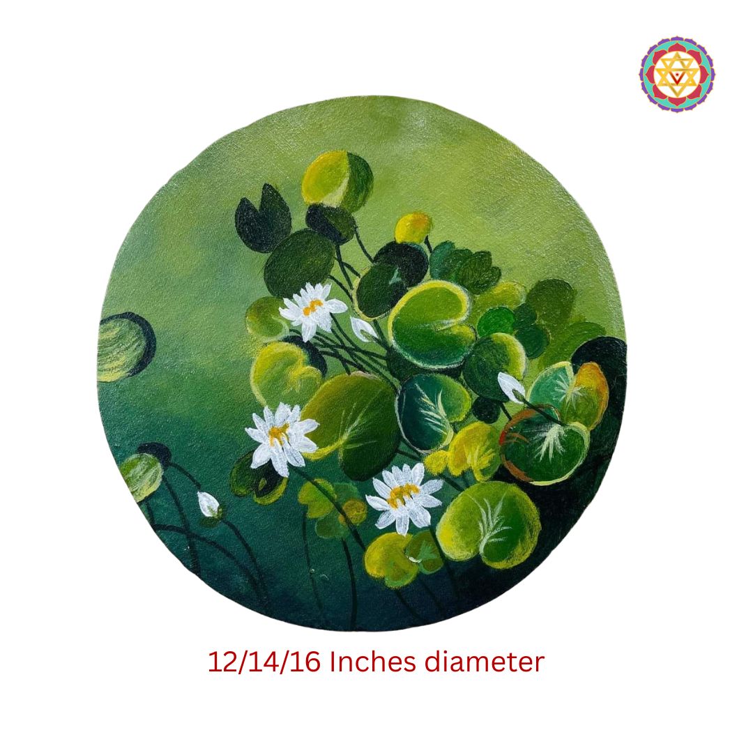 hand painted wall plate lotus pond with lilies close up lily pad and color detail