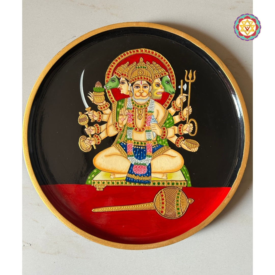 hand-carved hanuman wall hanging in traditional antique finish