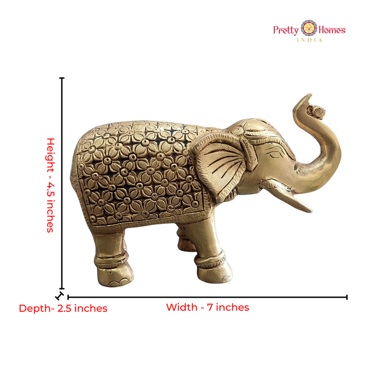 Pair of Brass Trunk-Up Elephants – Floral Design