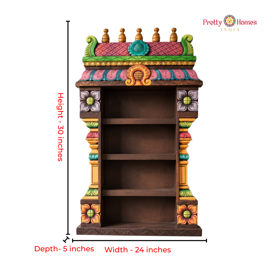 Hand-Carved Gopuram-Style Temple Shelf with Units
