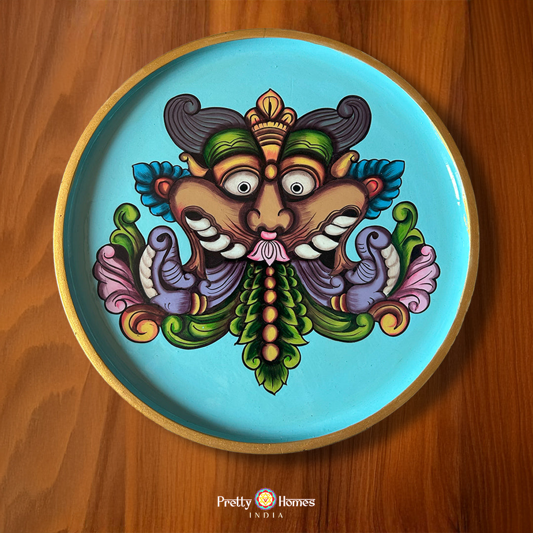 kirthimukha yali wooden wall hanging mask with antique polish