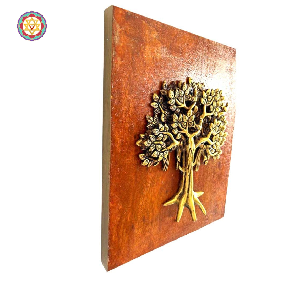 Brass Tree of Life Wall Hanging, Framed on wood.