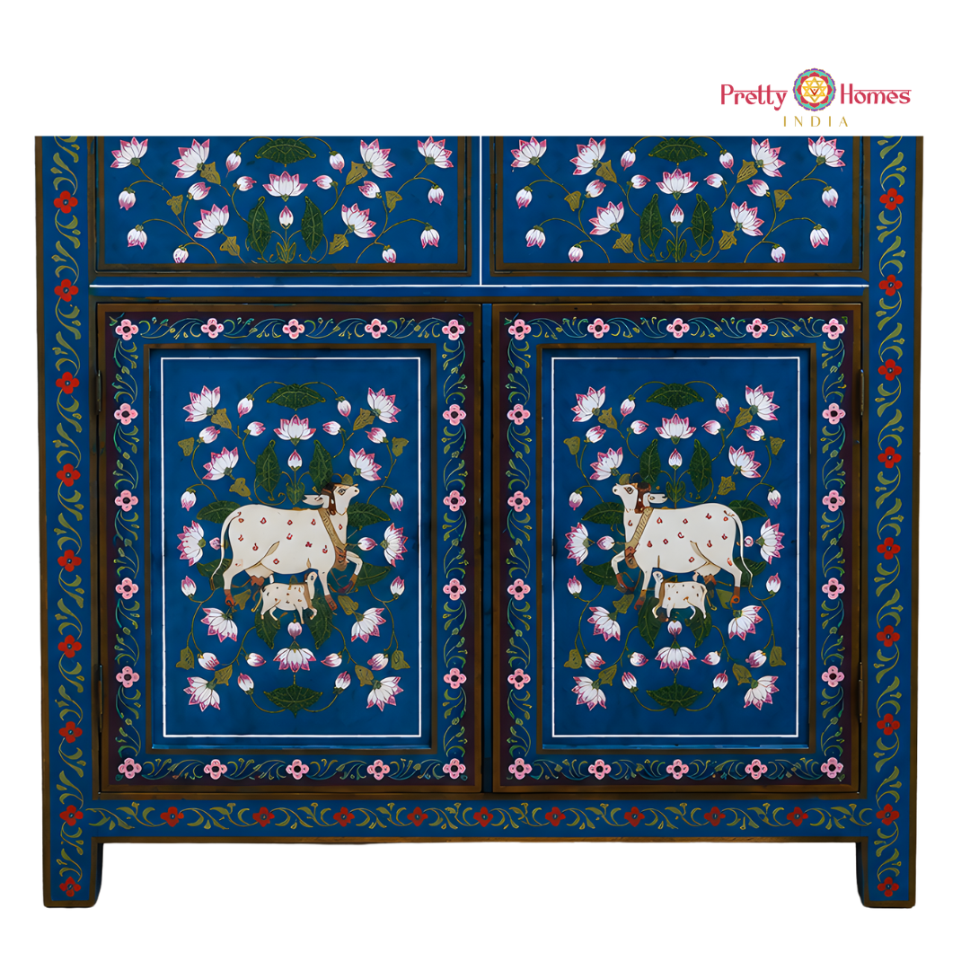 Hand-Painted Pichwai Style Storage Cabinet / Side Table