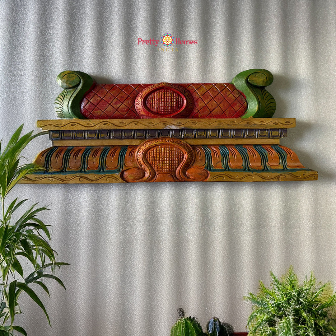 Chettinad-Style Temple Gopuram — Handcarved Wooden Panel for Heritage Interiors