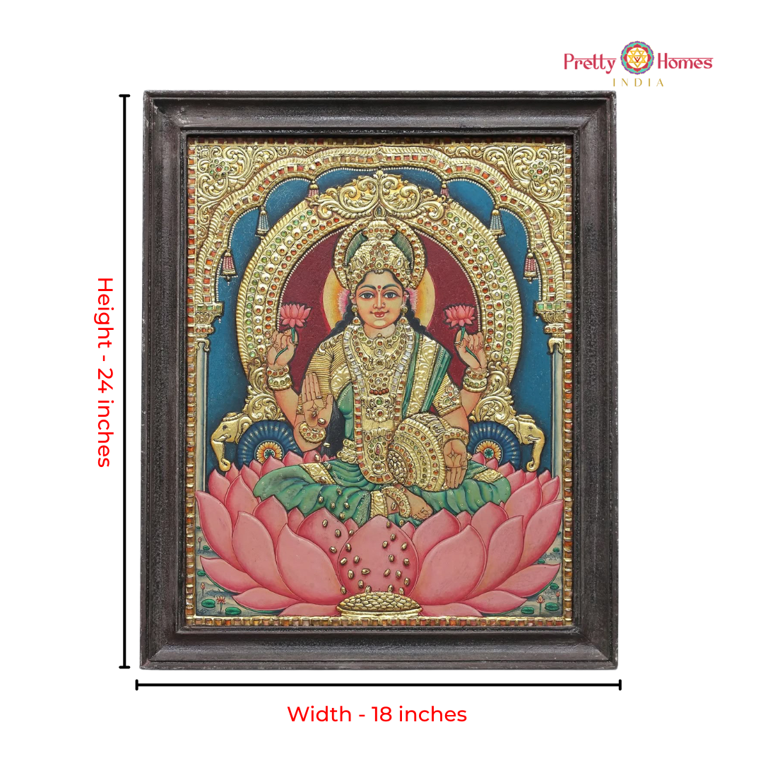 Vintage Finish Goddess Dhan Laxmi Chaturbhuja Tanjore
