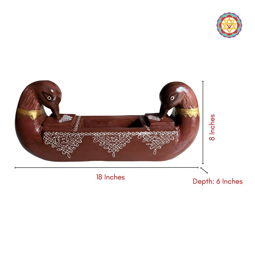 wooden hand painted swan and lotus design shelves wall hanging