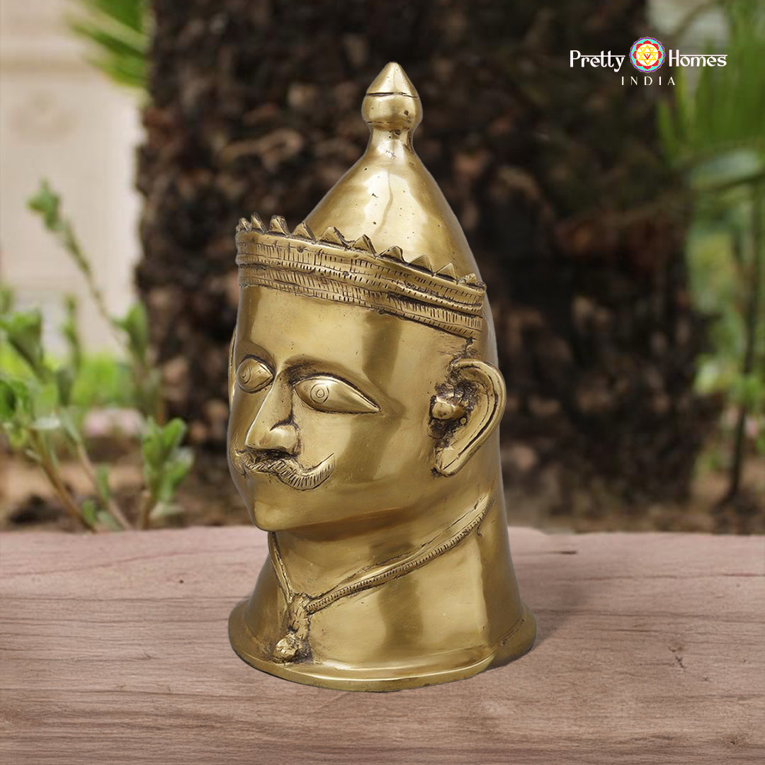 brass Shiva mukhalingam head with ornate crown and butter-gold finish