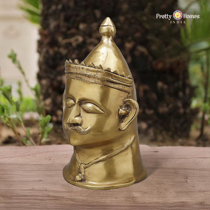Brass Shiva Head Mukhalingam with Crown – Butter Gold Finish – 14”