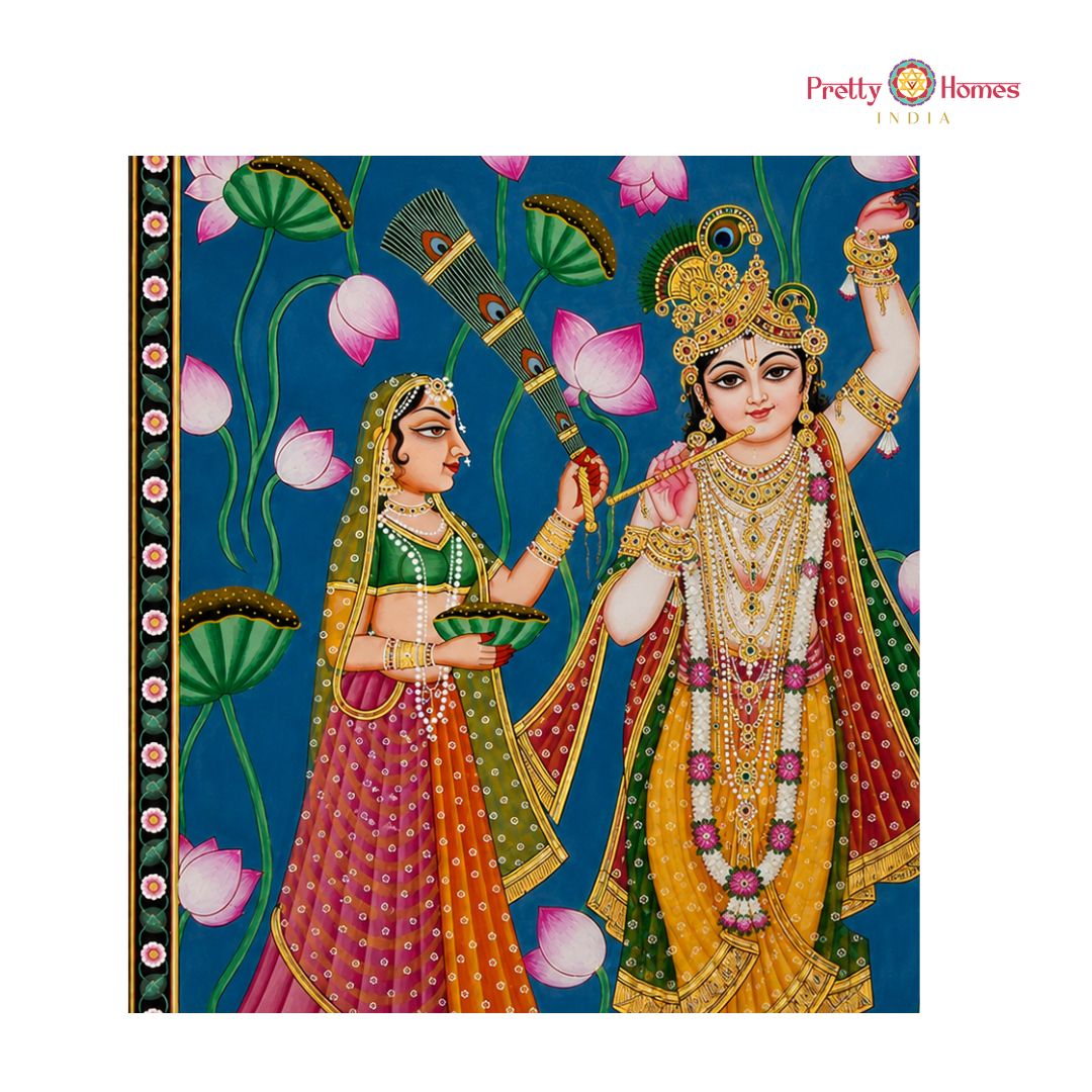 Handpainted Pichwai – Flute Krishna with Gopikas