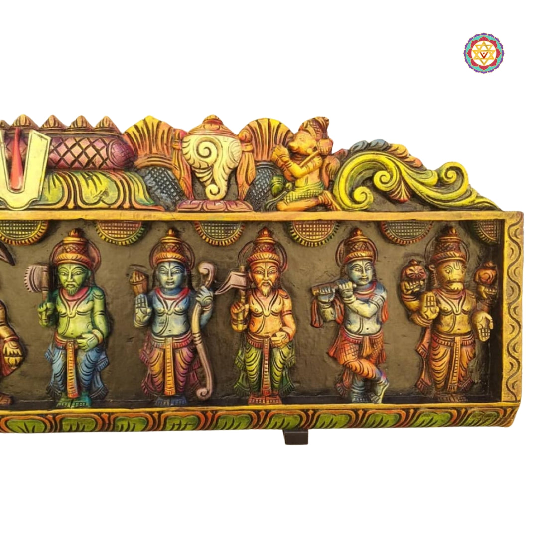 Woodcarved Dasavtaram with Vishnu symbols wall mount /wall panel