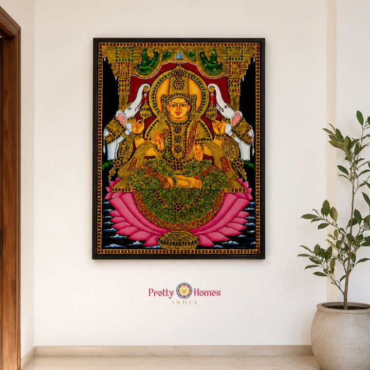 Handpainted Gajalaxmi Tanjore Painting with Real Gold Foil