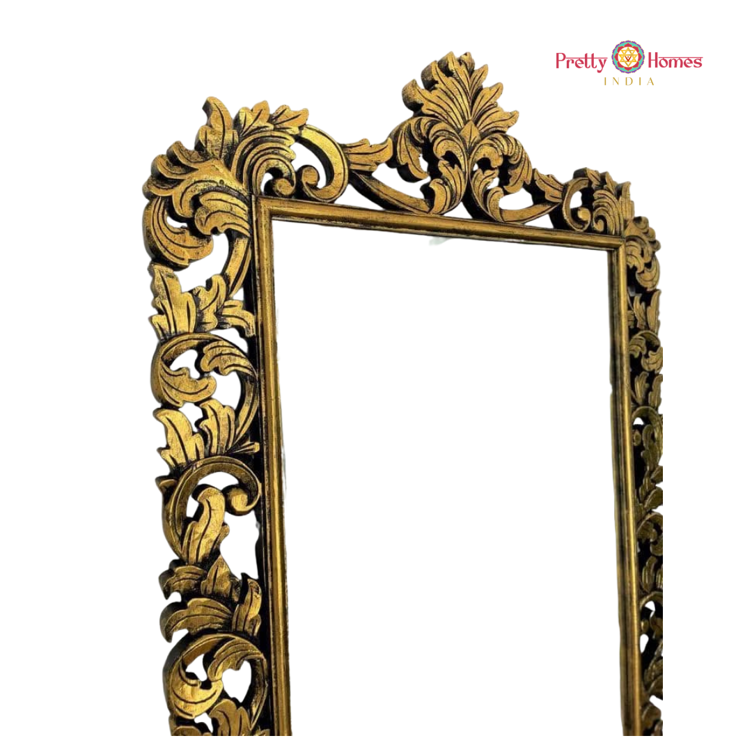 Modern Handcrafted Antique Gold Wooden Mirror