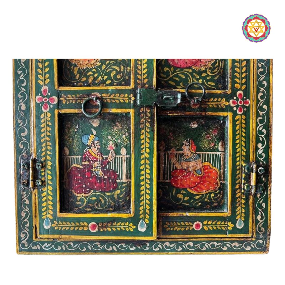 Side view of hand-painted window frame showing rustic finish and texture