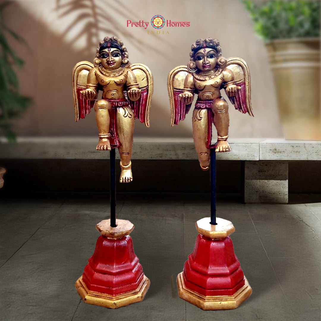 Woodcarved Indian Angels /Gandarvas Mounted on carved wooden stand .Welcoming Hands (Single)