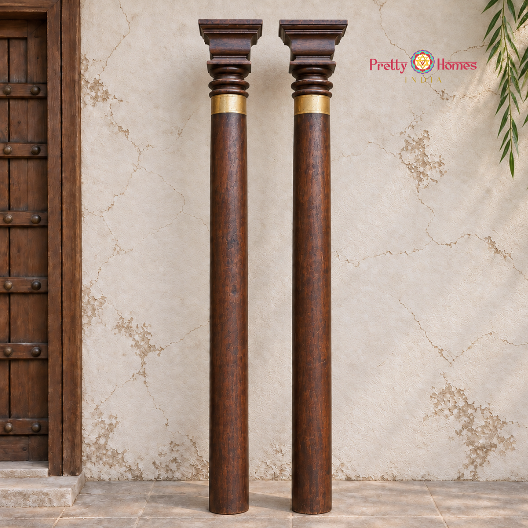 Plain Woodcarved Pillars with Carved Top (Pair)