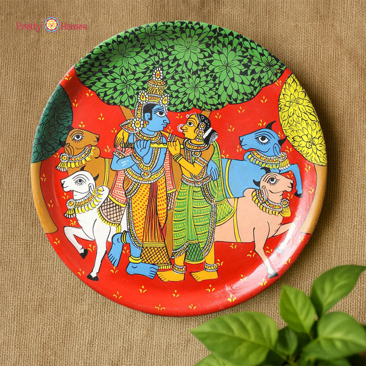 Hand painted Patachitra-style Radha Krishna hand-painted wall plate (single)