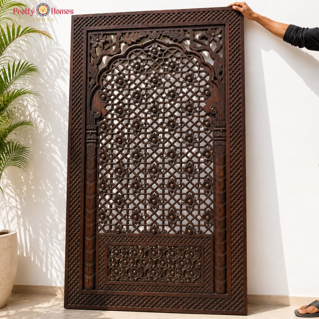 Large Handcarved Floral Jaali-Style Jharokha / Wall Hanging