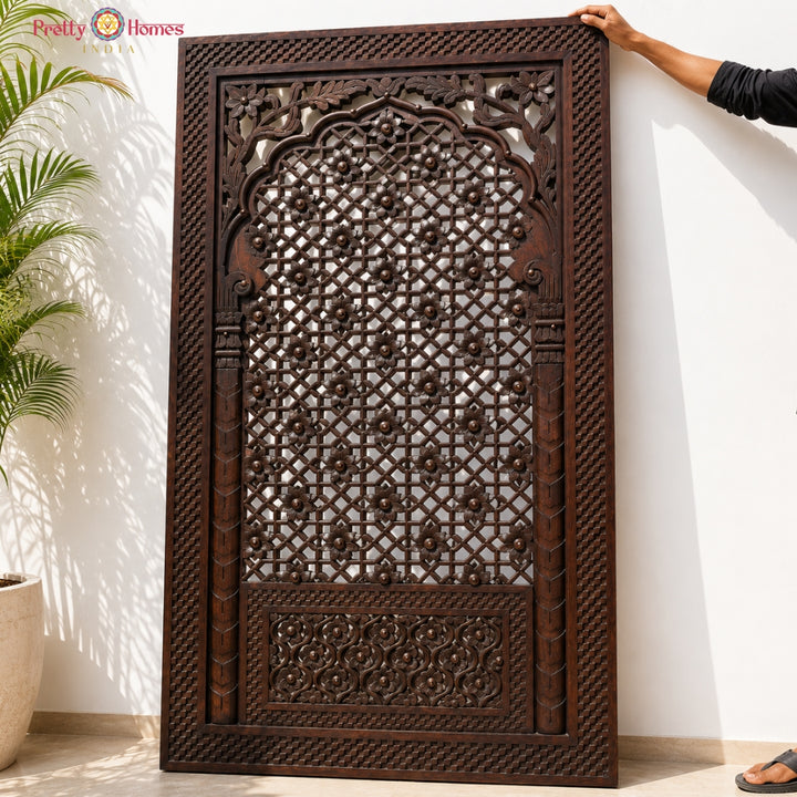 Large Handcarved Floral Jaali-Style Jharokha / Wall Hanging