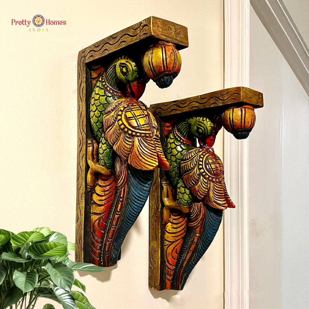 Woodcarved/ Handmade Set if Parrot wall brackets/hangings (Single)