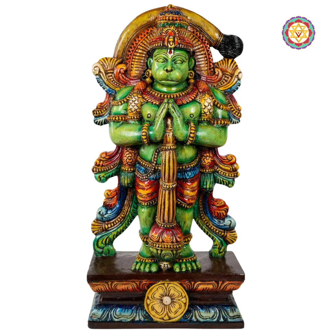 Woodcarved lord hanuman statue with joining hands