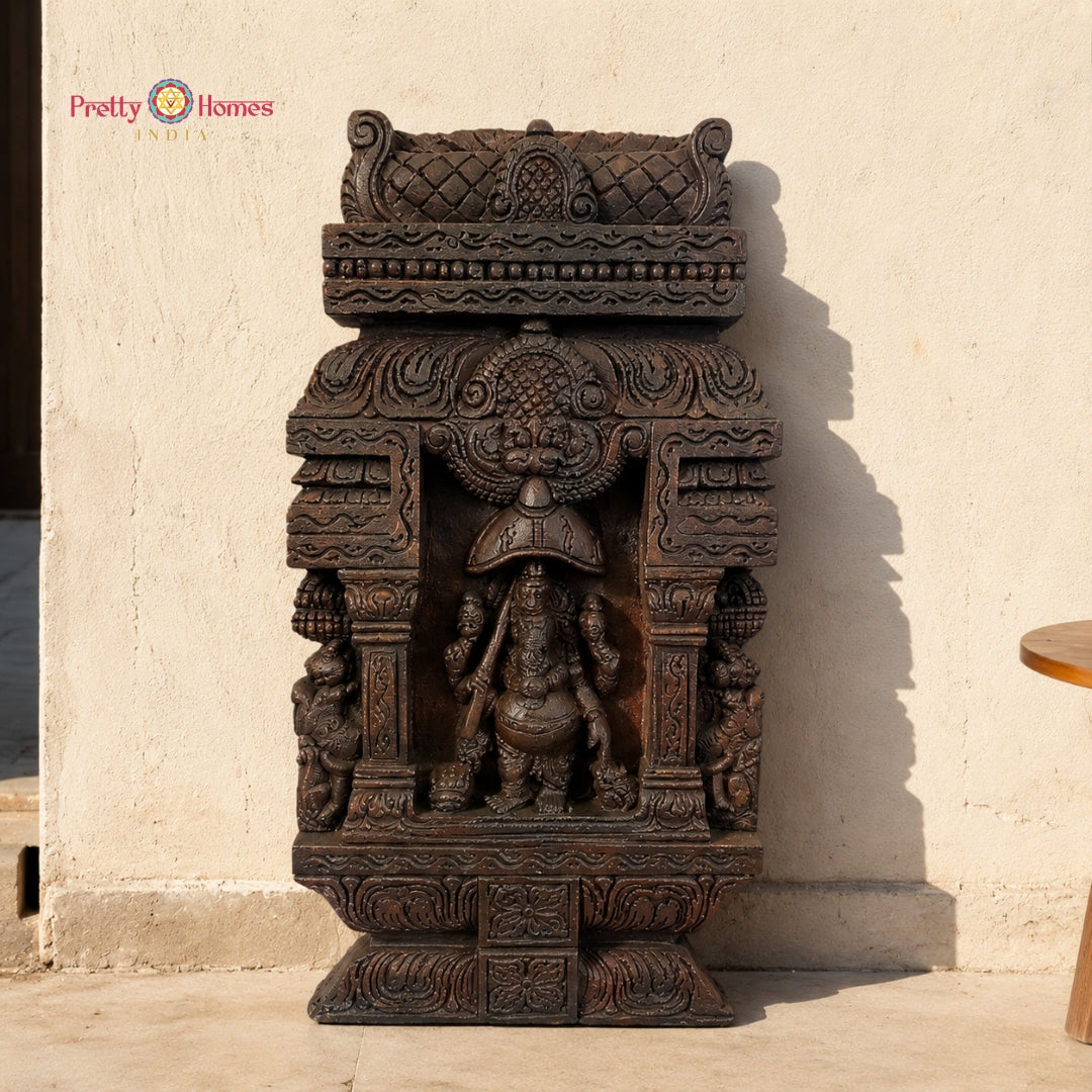 Hand-Carved Umbrella Ganesha Wall Panel