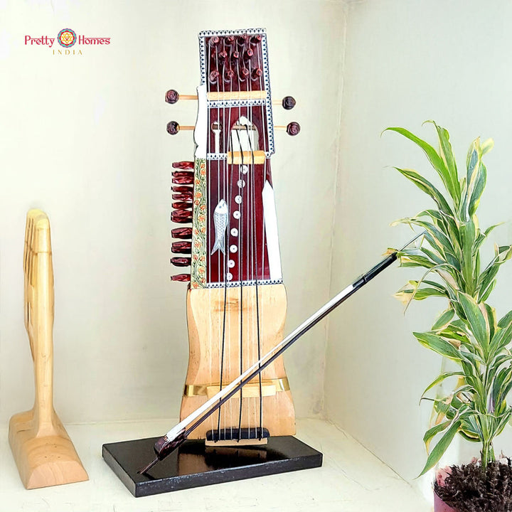 wooden sarangi miniature 10 inches instrument curio for heritage music themed decor