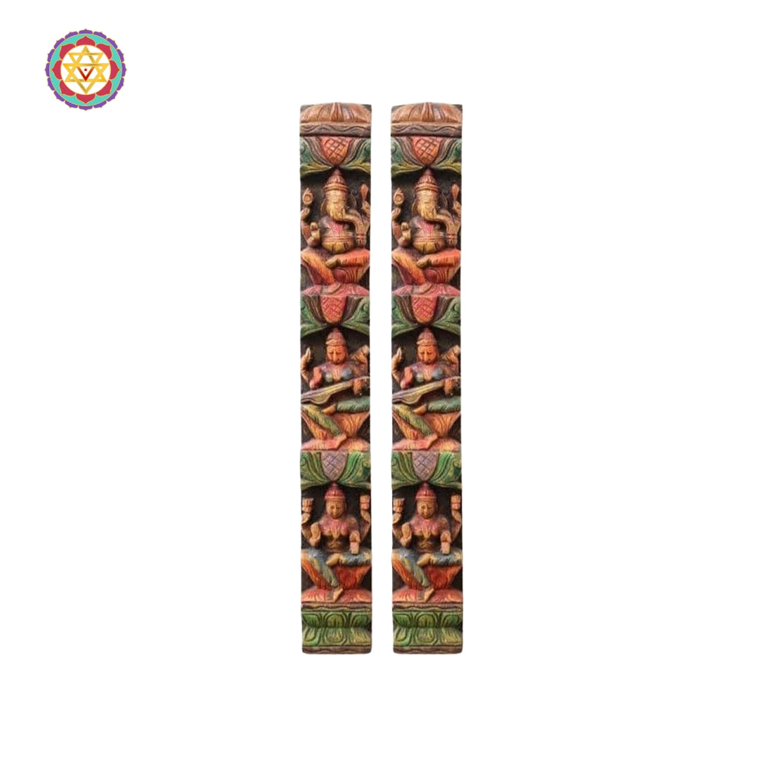 antique style lakshmi wall frame with detailed mahogany wood carving