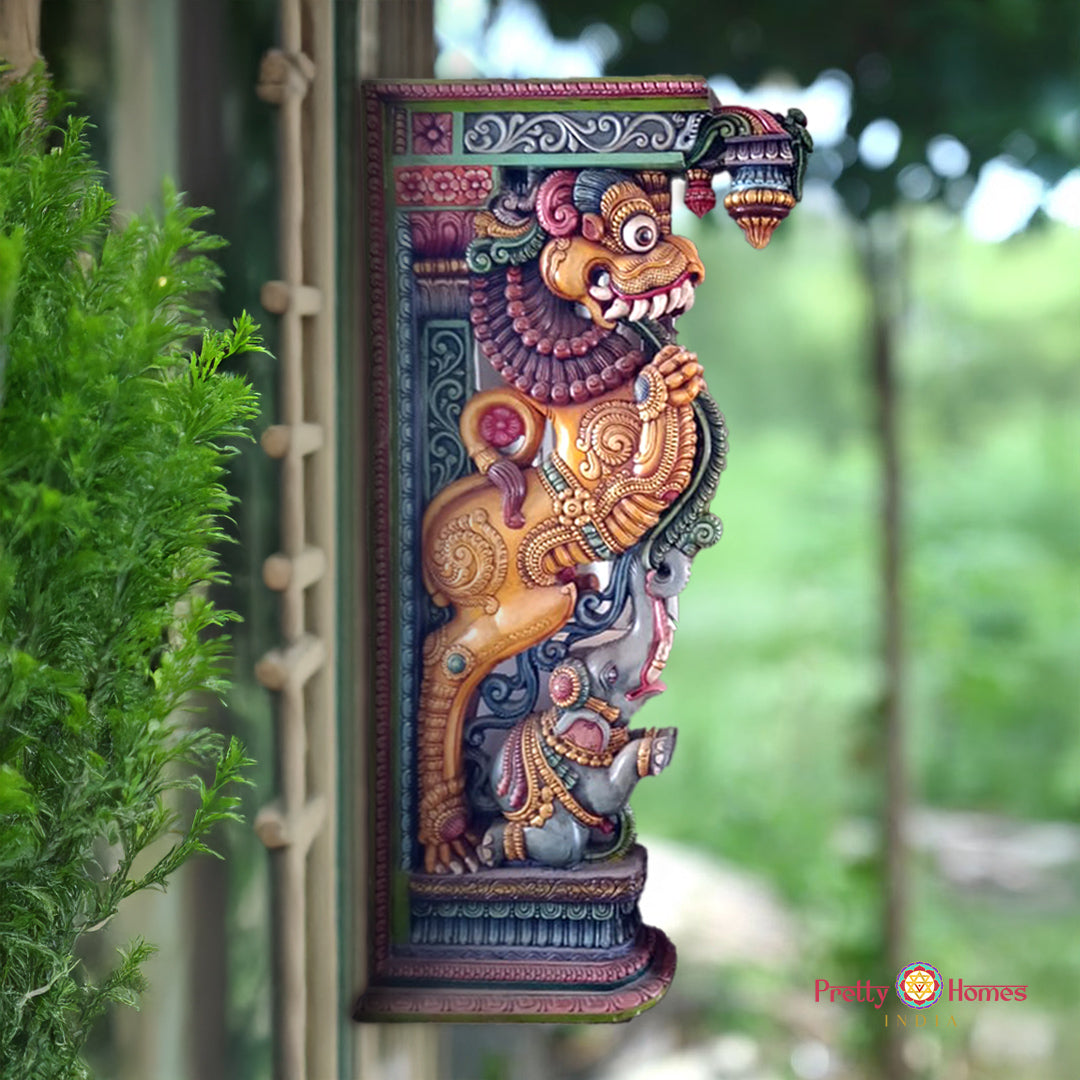 woodcarved elephant with yali bracket heritage style carving