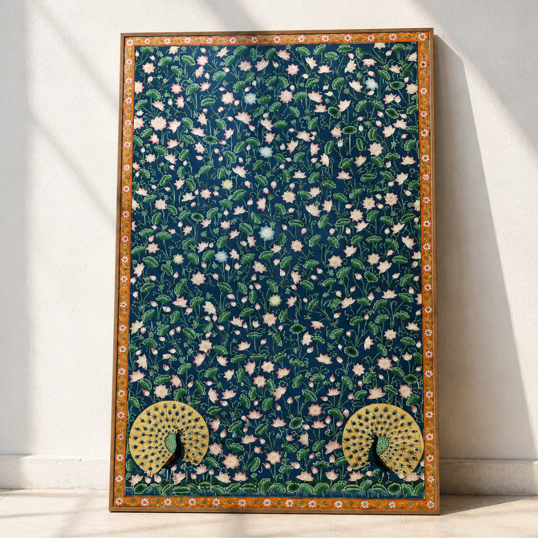 Aesthetic Kamal Talai Pichwai with Peacocks