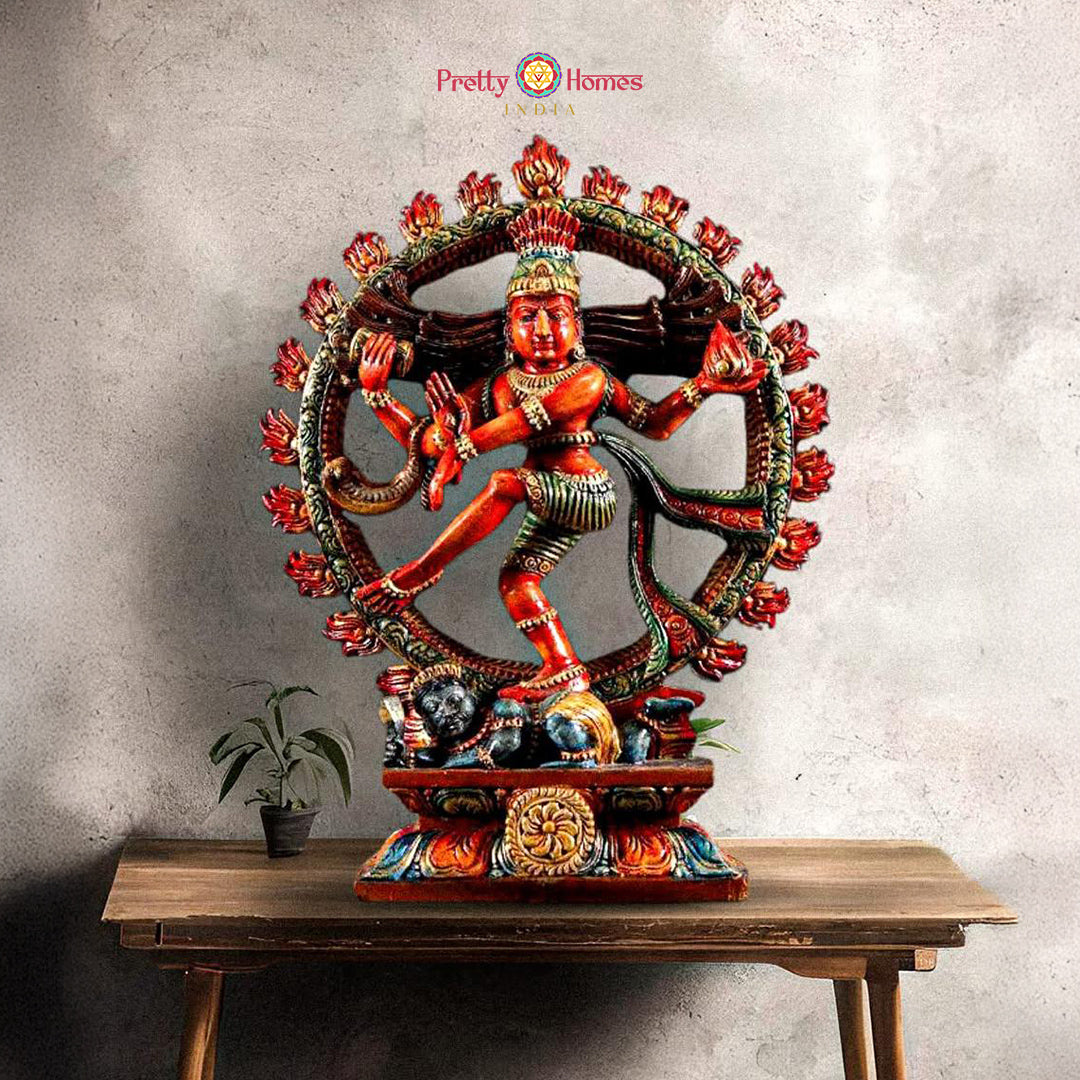 handcrafted wooden nataraja sculpture with fine detailing