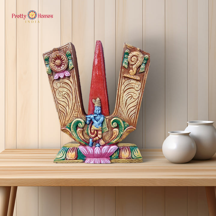 Vishnu symbols with lord Krishna wall carved wall hanging.