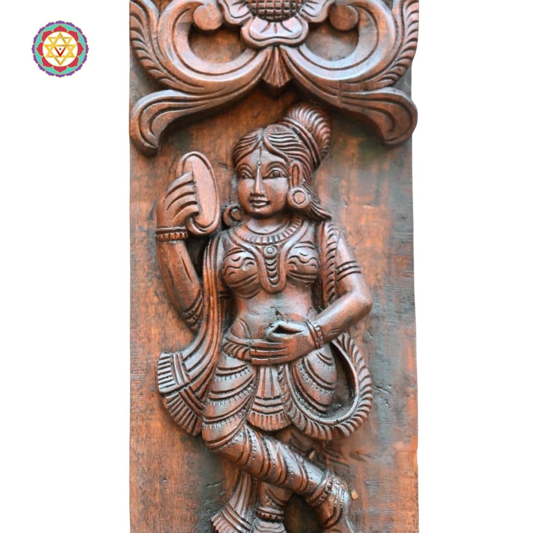 Woodcarved Vertical Musical Apsara Panel (Single)