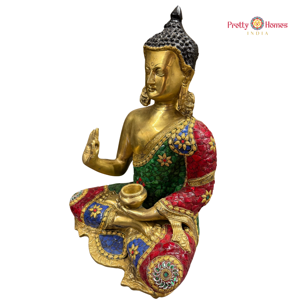 Multicoloured Stone-Studded Brass Statue