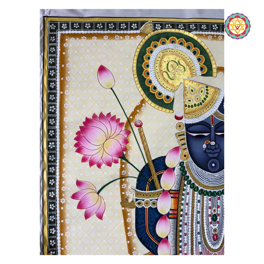 shrinathji pichwai full artwork with intricate floral border and divine detailing